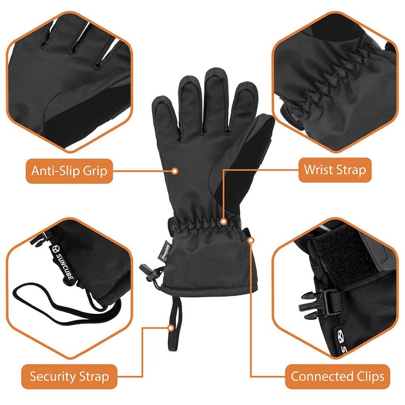 Suncube SUN CUBE Ski Gloves Men Women, Waterproof Thermal Winter Snow Gloves, Windproof 3M Thinsulate Snowboarding Snowmobile Skiing, Insulated Warmers Zipper Pocket Cold Weather Outdoor Snowboard, Black M - Image 5